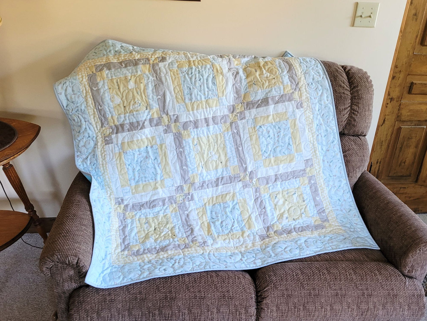 Blue and Yellow Woodland Baby Quilt