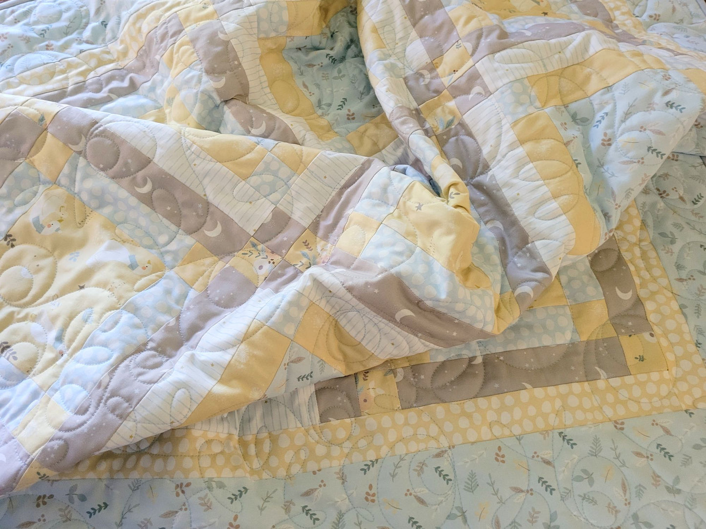 Blue and Yellow Woodland Baby Quilt