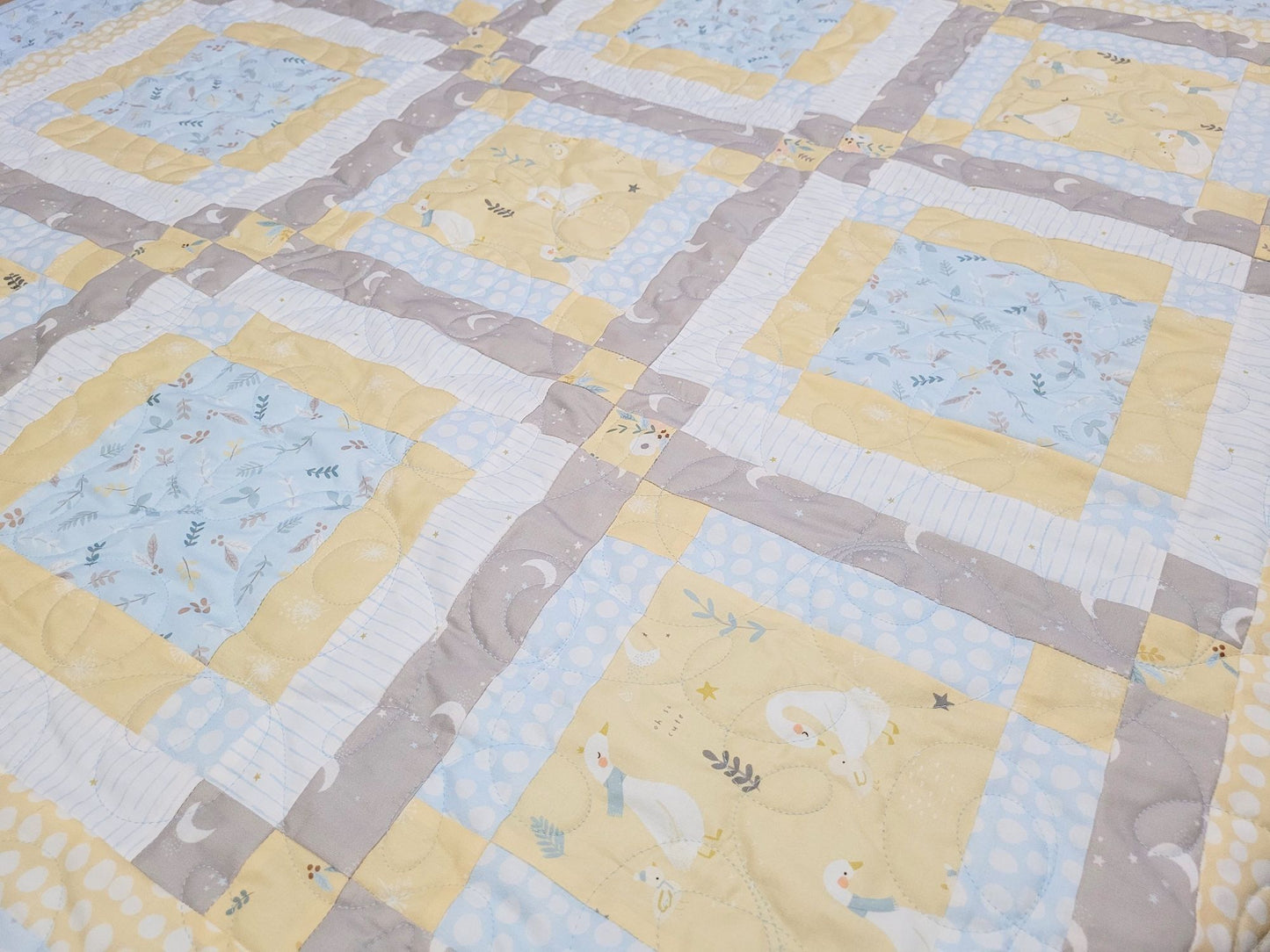 Blue and Yellow Woodland Baby Quilt