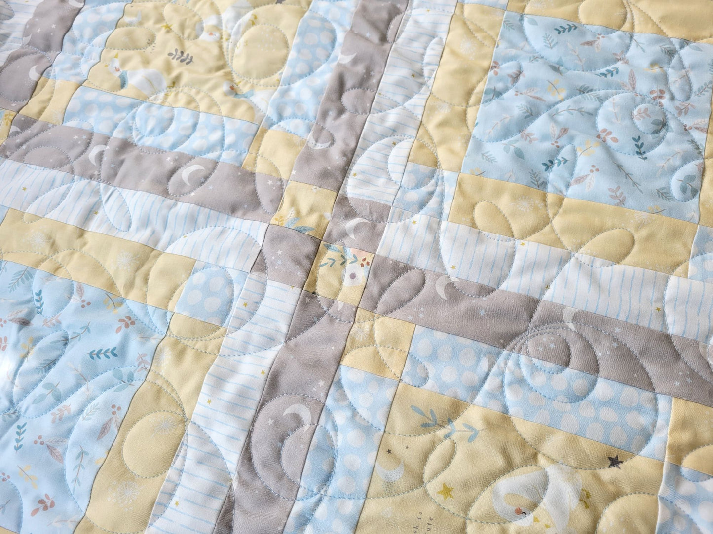 Blue and Yellow Woodland Baby Quilt