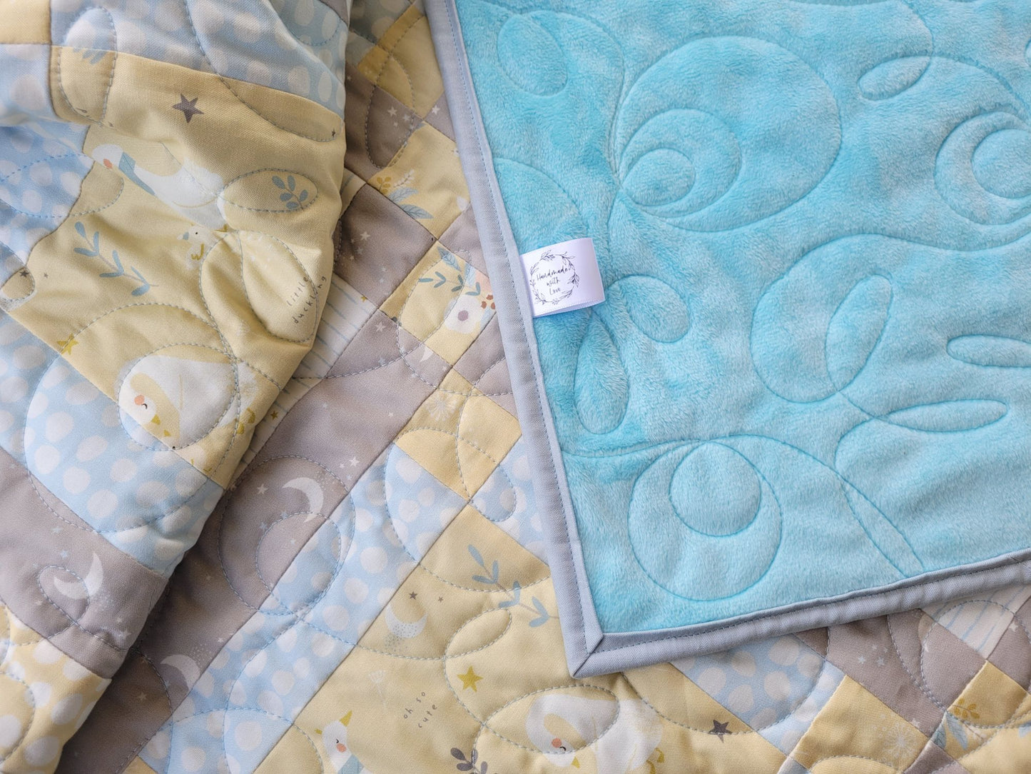 Blue and Yellow Woodland Baby Quilt