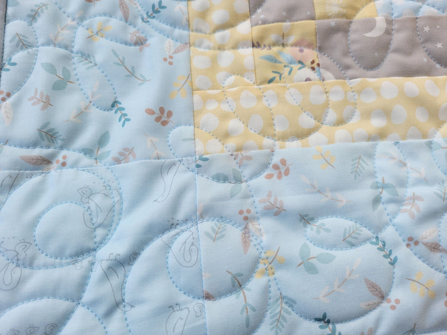 Blue and Yellow Woodland Baby Quilt