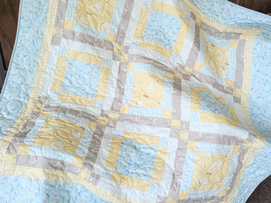 Blue and Yellow Woodland Baby Quilt