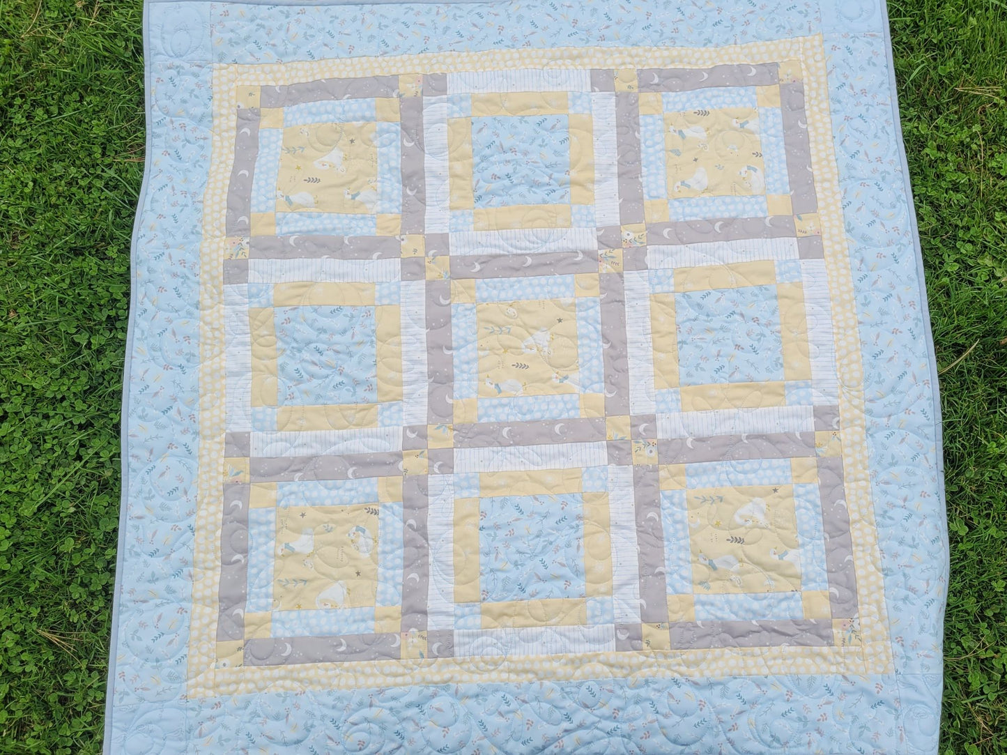 Blue and Yellow Woodland Baby Quilt