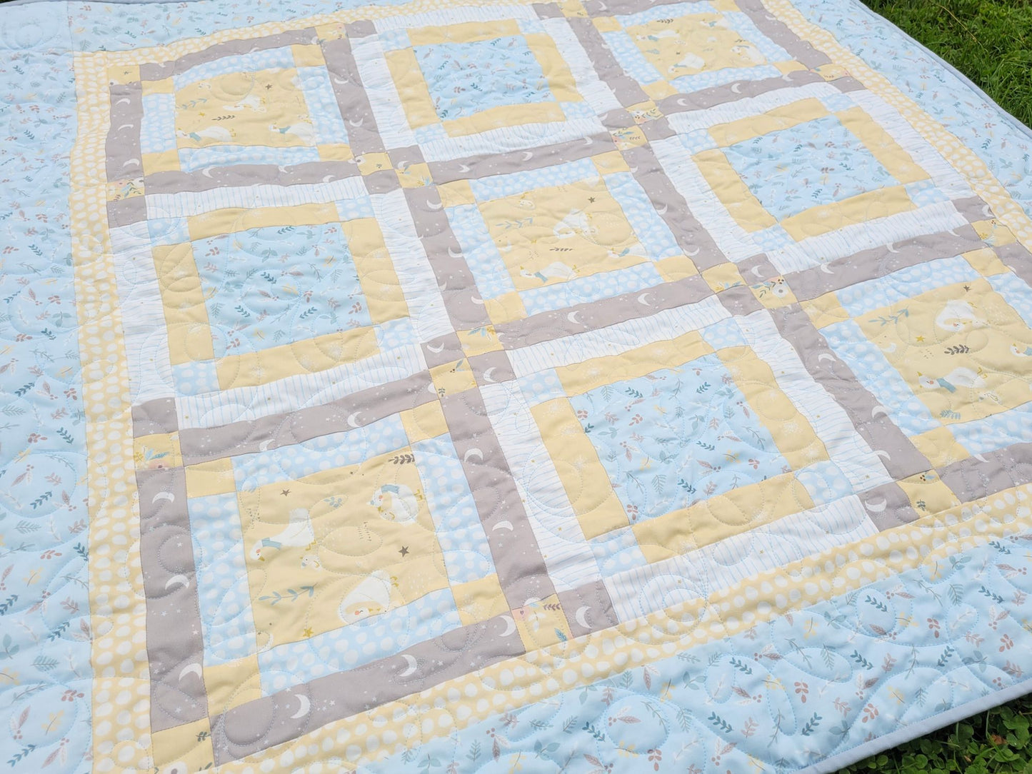 Blue and Yellow Woodland Baby Quilt