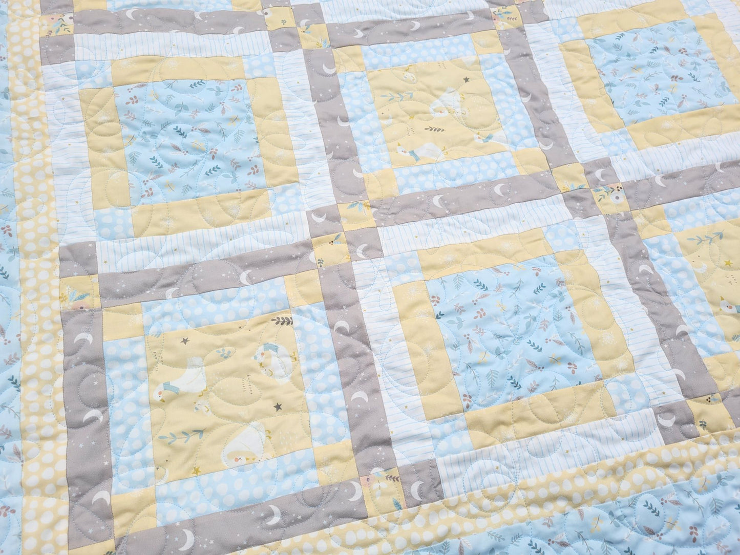 Blue and Yellow Woodland Baby Quilt