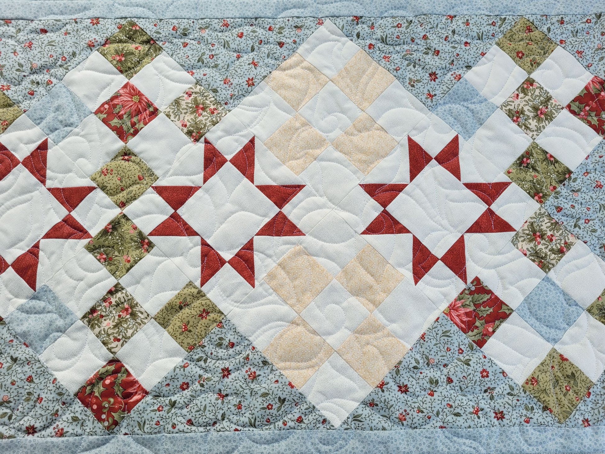 Christmas table runner showing close up fabric detail