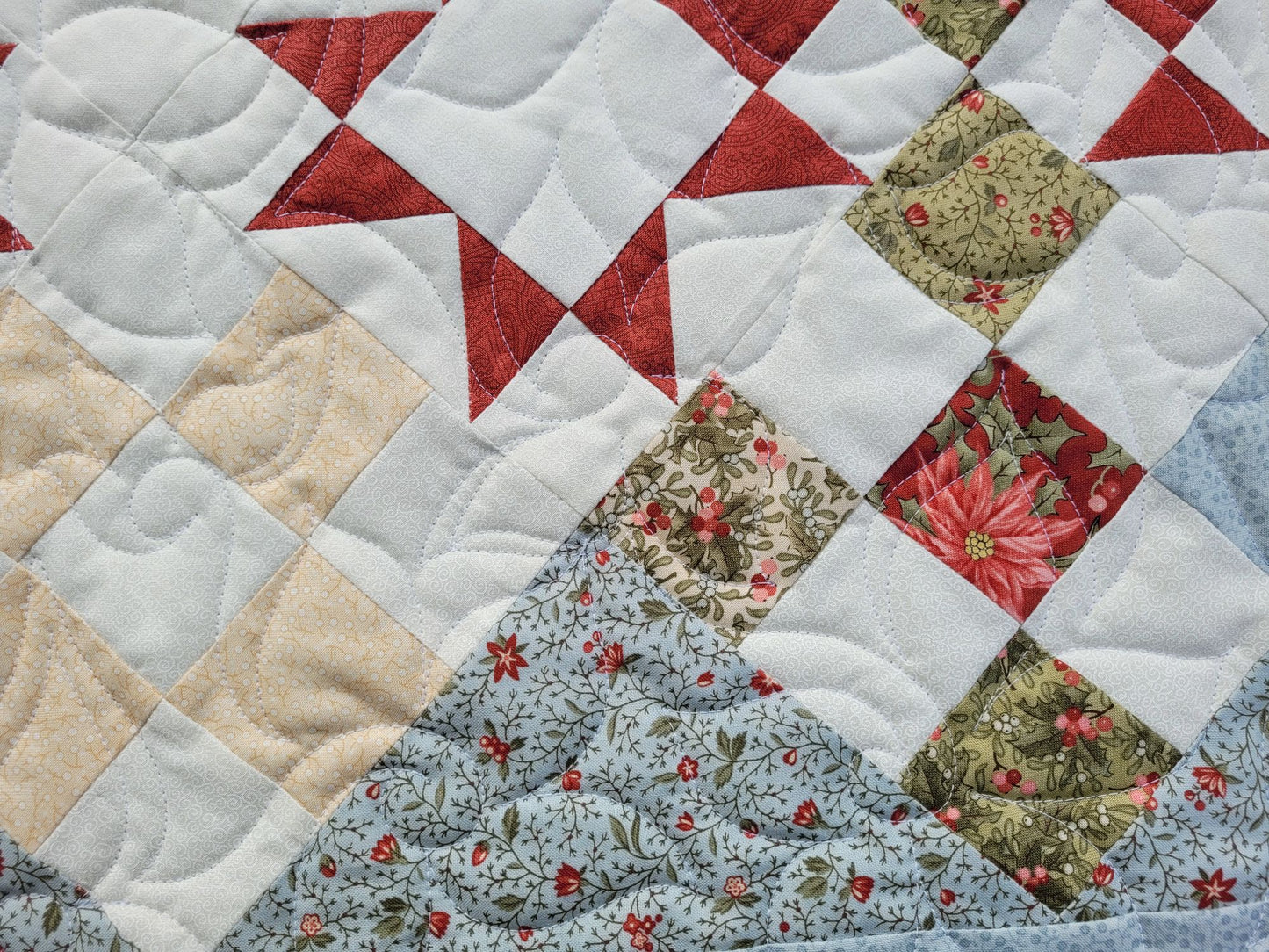 Christmas table runner showing close up fabric detail