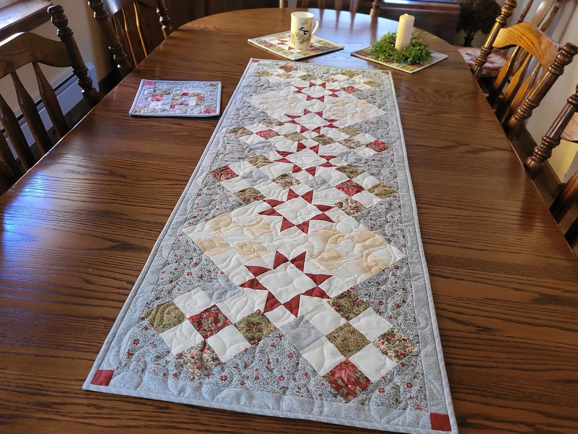 Table runner shown on dining room table for scale