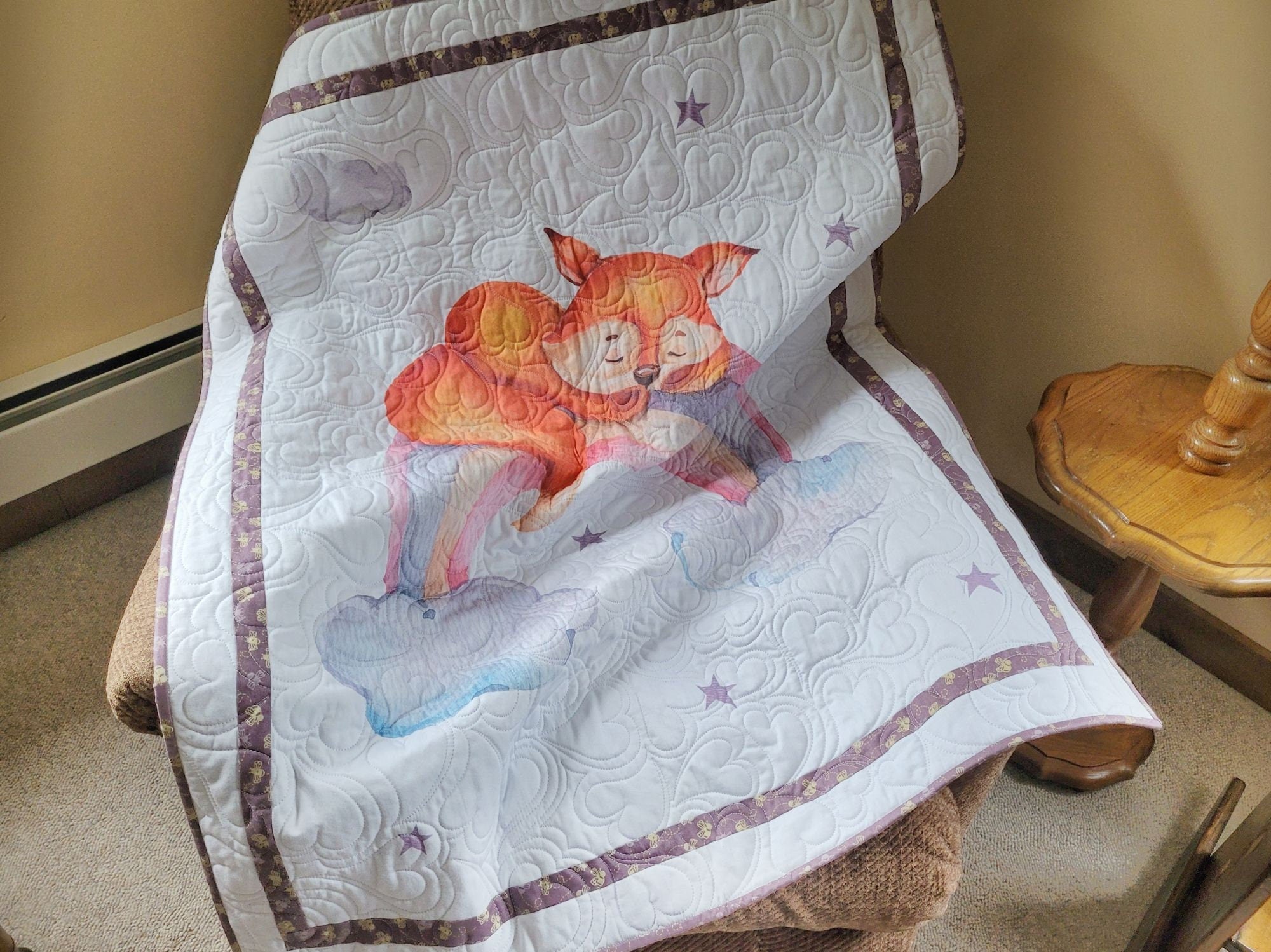 Soft Baby Girl Quilt Quilted Rainbow Blanket Fox Crib Quilt