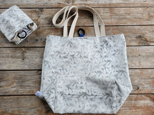 gray leafy cotton tote bag