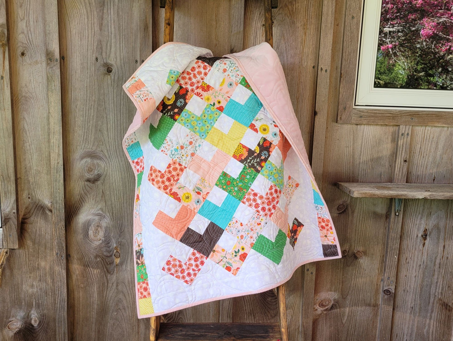 baby girl quilt in soft pink florals