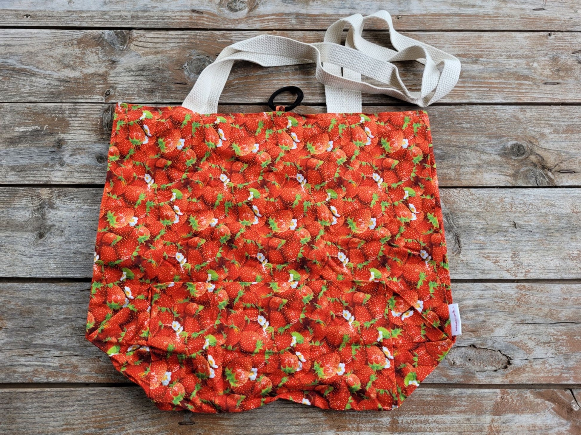 reusable shopping bag in strawberry cotton fabric