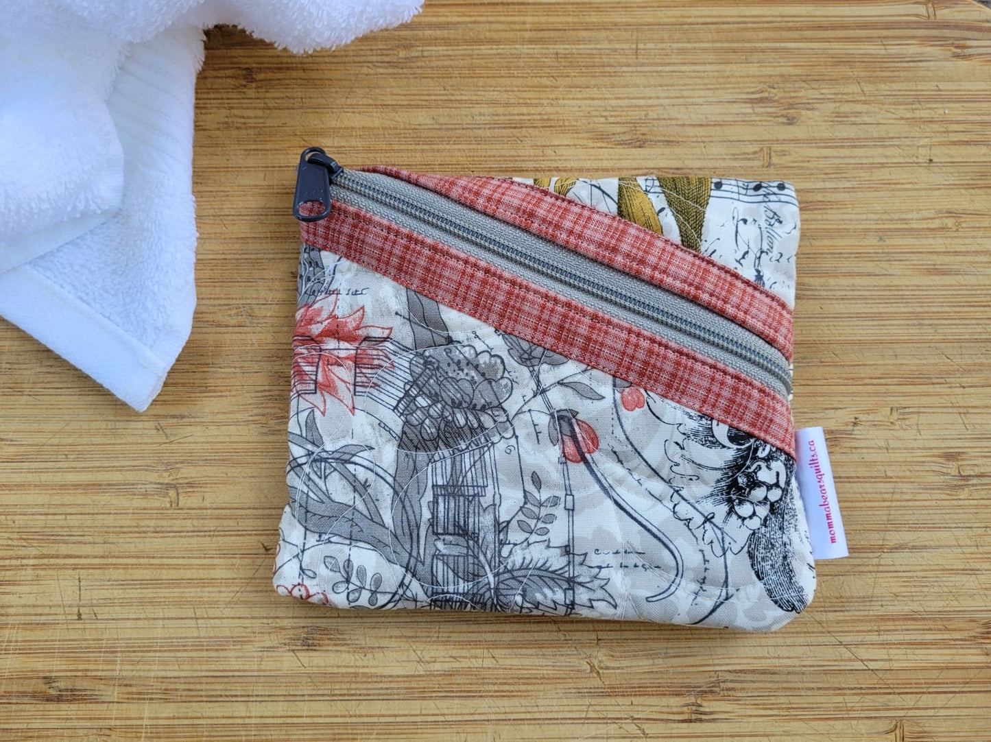 Quilted Zipper Pouch | Small Makeup Bag or Fabric Coin and Card Purse