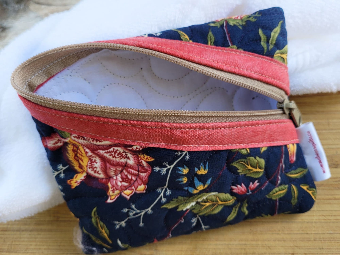 Quilted Zipper Pouch | Small Makeup Bag or Fabric Coin and Card Purse