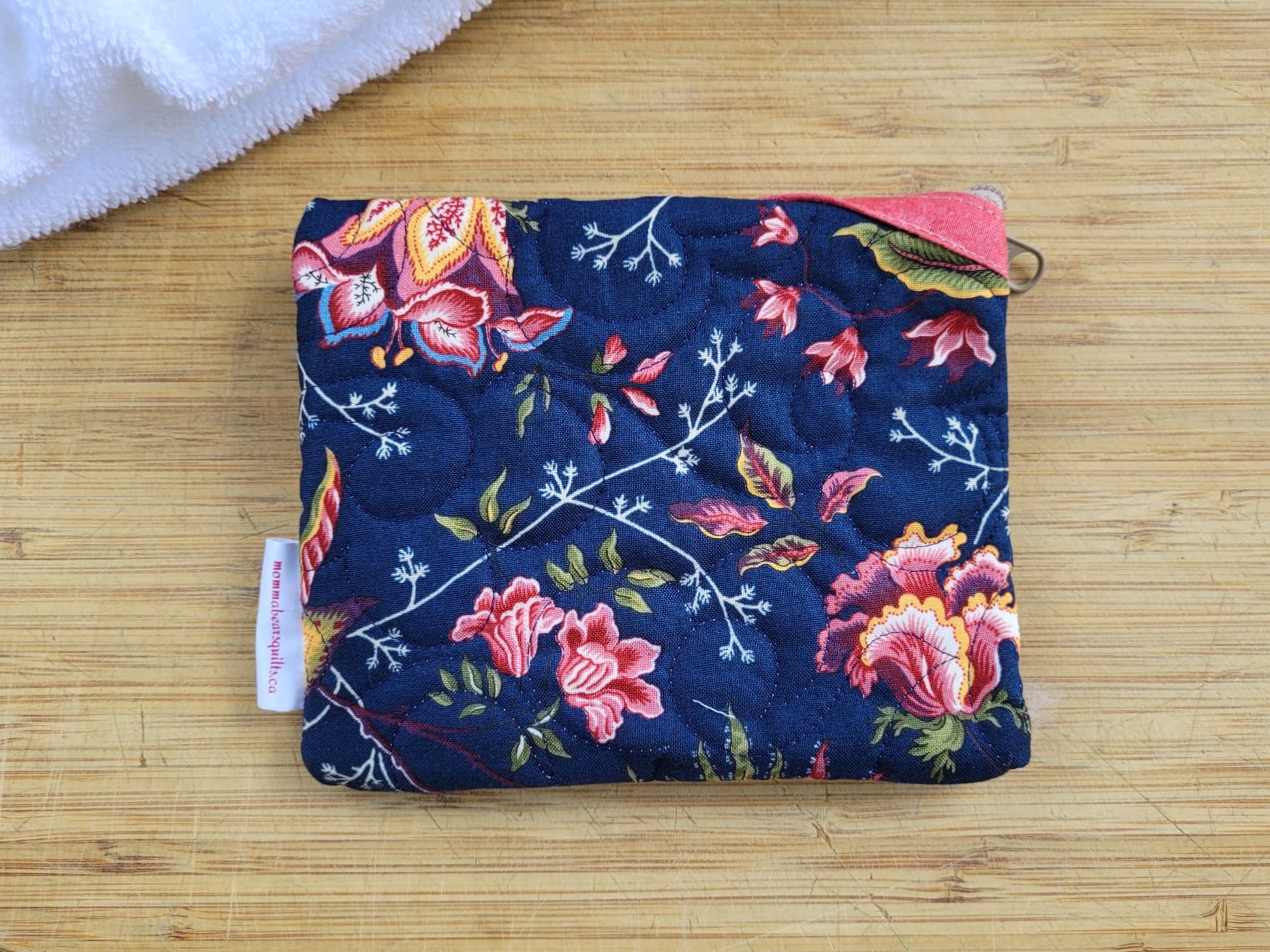 Quilted Zipper Pouch | Small Makeup Bag or Fabric Coin and Card Purse