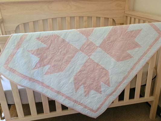 Baby Girl Bear Paw Quilt in Pink and White