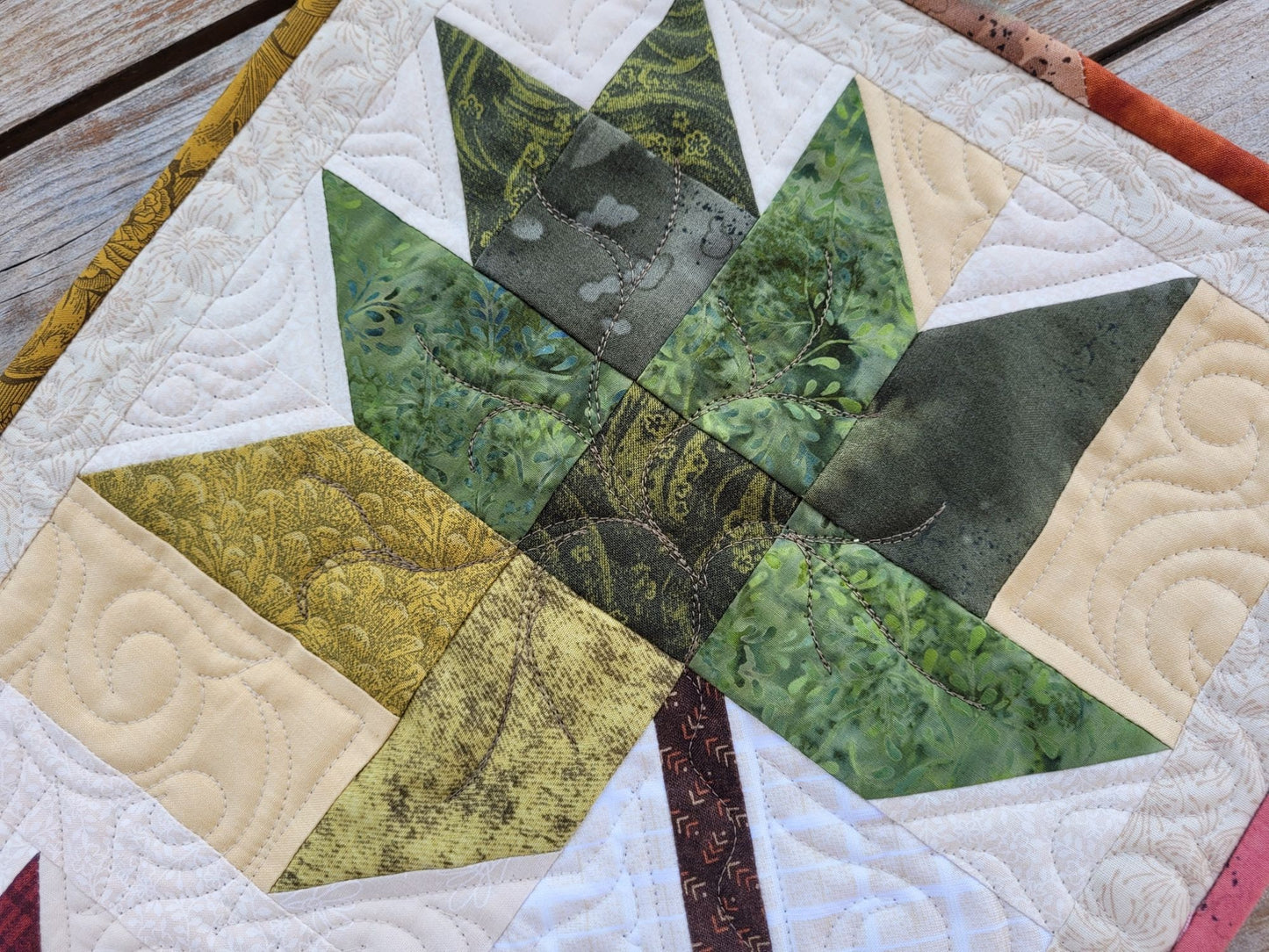 quilted table runner with fall leaves