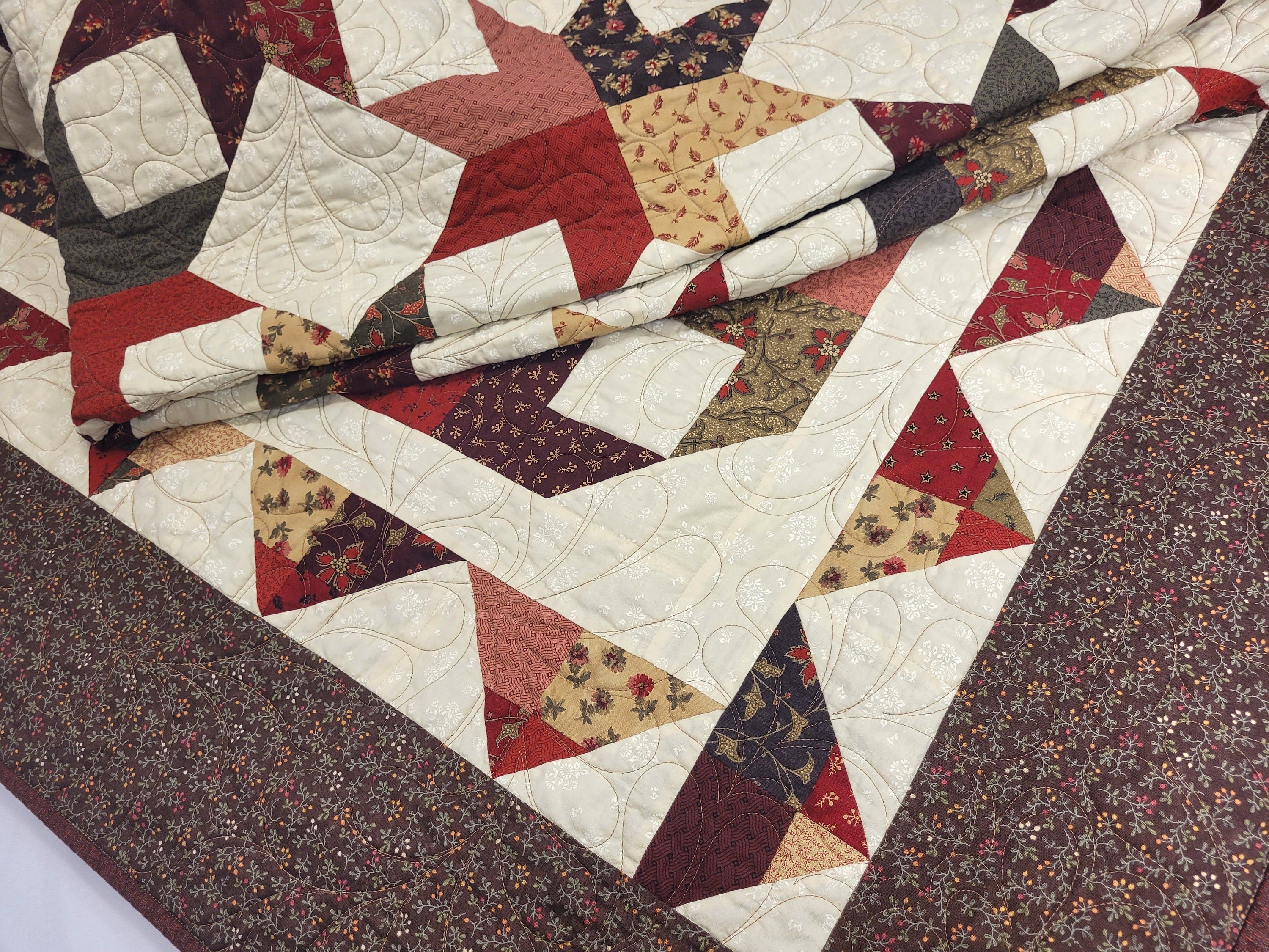 Scrappy Star Throw Quilt Quilted Lap Blanket with Soft Minky Back