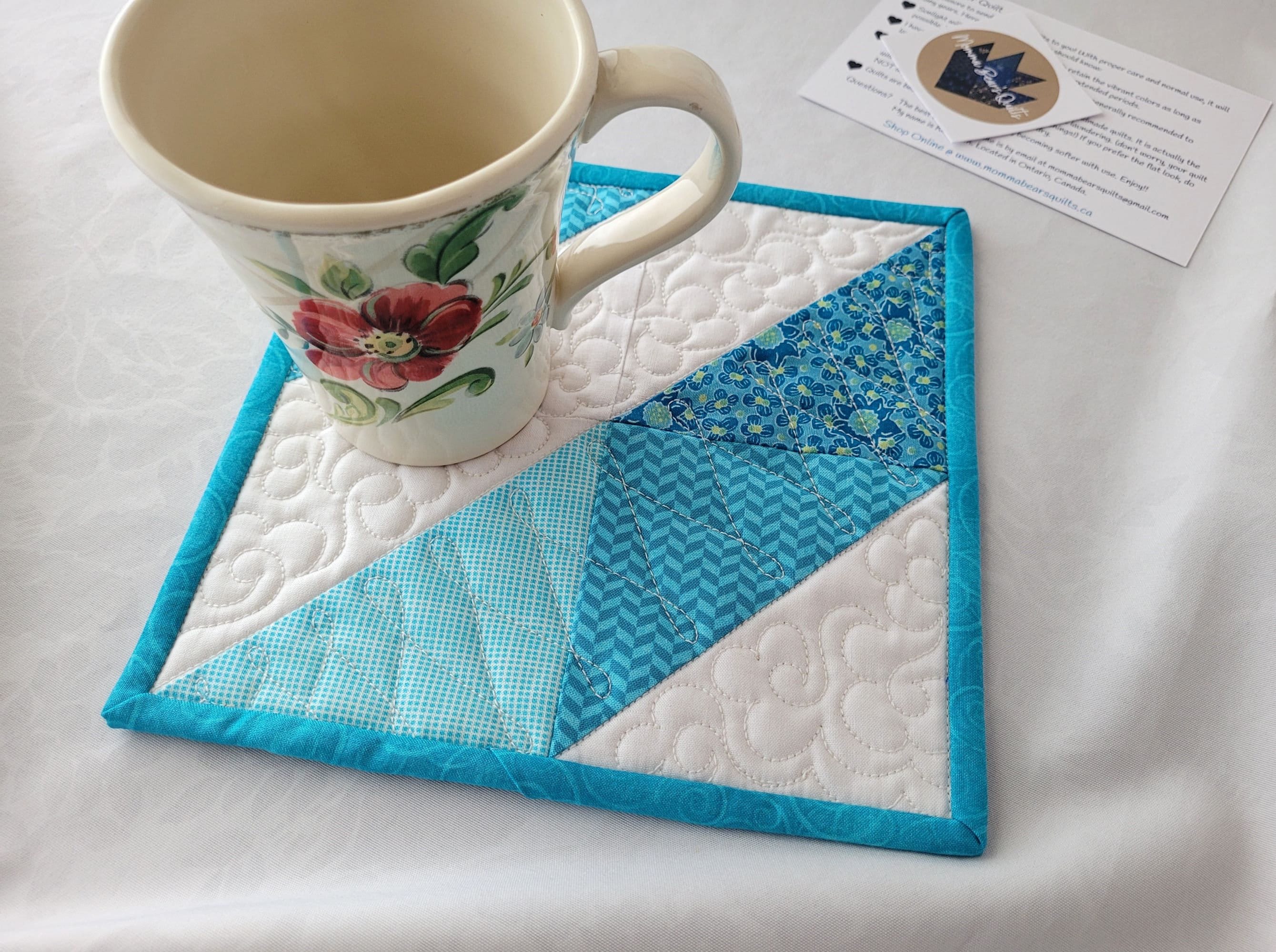 Summer Mug Rug Mini Quilt | Quilted Desk Coaster | Mouse Pad