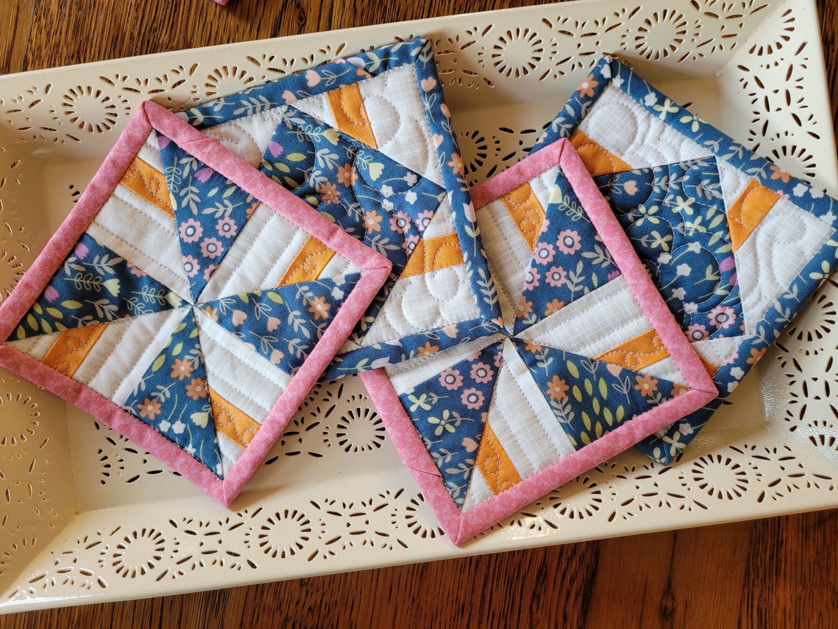 Quilted Fabric Coaster Set Mug Rugs Tea Lover Gift